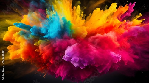 Explosion of colored powder, isolated on black background