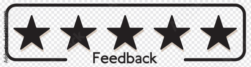 Five black stars in a row, 0-5 rating, review system. Isolated png illustration, transparent background. Asset for overlay, pattern, montage, collage. Business, customer feedback concept.