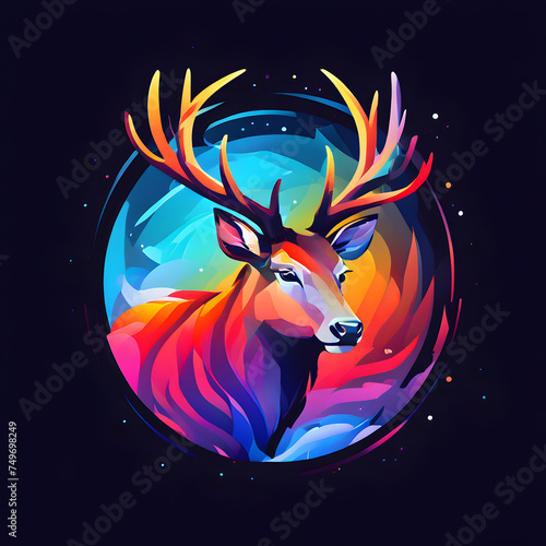 simple deer logo vector with abstract colors on colorful background