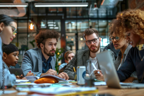 Group of young business people discussing business while working in the office