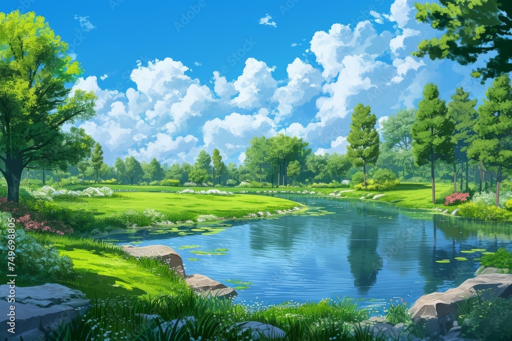 Serene Lake in Lush Forest