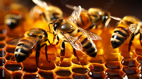 Close-up photography of bees in hive