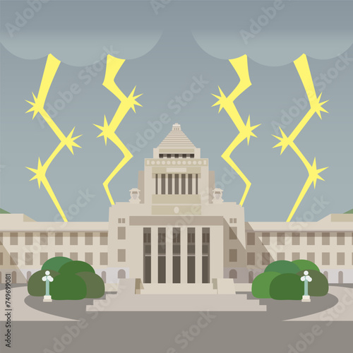 国会議事堂と雷のベクターイラスト