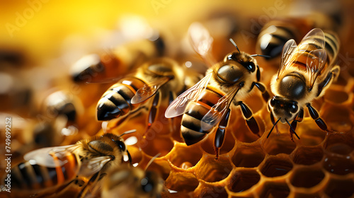 Close-up photography of bees in hive