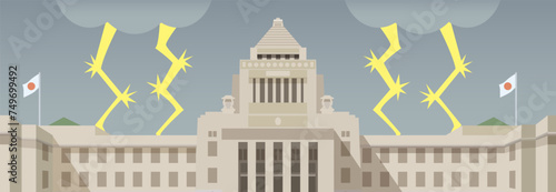 国会議事堂と雷のベクターイラスト