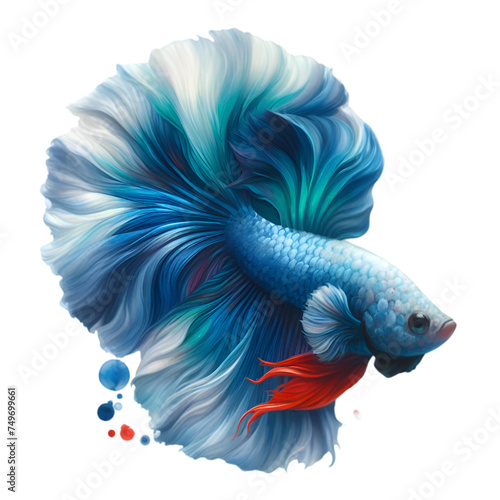 Colorful Siamese Fighting Fish Illustration with Floral Pattern and Water Swirls © WindArtMedia