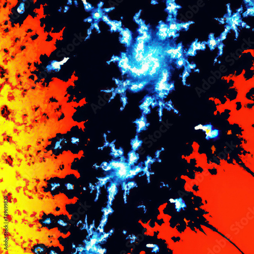 Generative AI abstract vibrant texture with chaotic blend of red, yellow, and blue