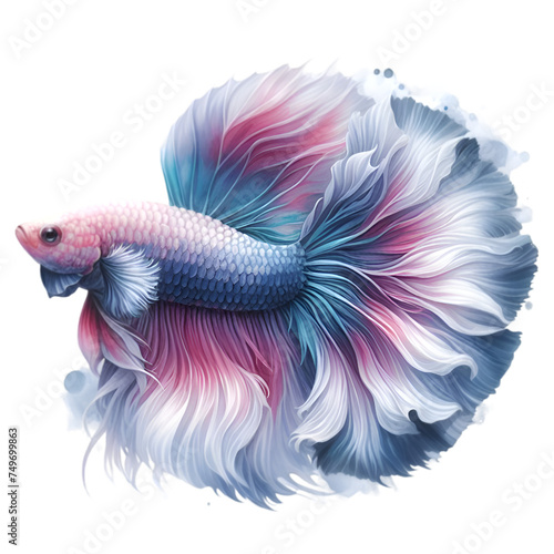 Colorful Siamese Fighting Fish Illustration with Floral Pattern and Water Swirls © WindArtMedia