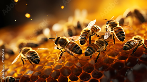Close-up photography of bees in hive © ma