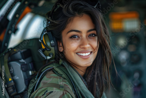 Indian woman wearing military pilot uniform in military operations © Aris