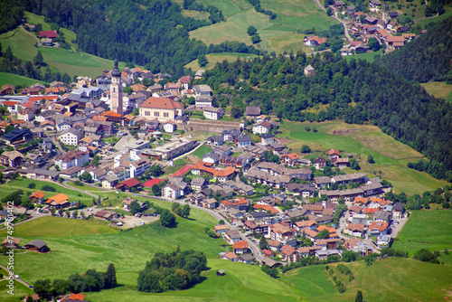 Aerial view of Castelrotto Kastelruth in alpine foothills photo