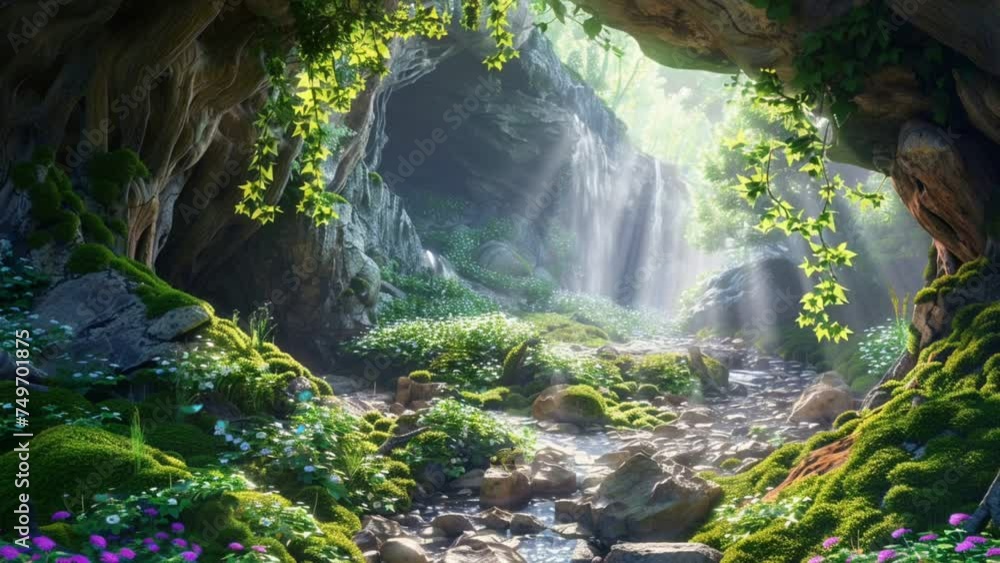 waterfall in the forest. seamless looping 4k animation video background waterfall in the forest. seamless looping 4k animation video background