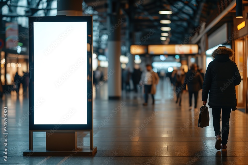 Blank digital signage screen in a public place, ideal for customization