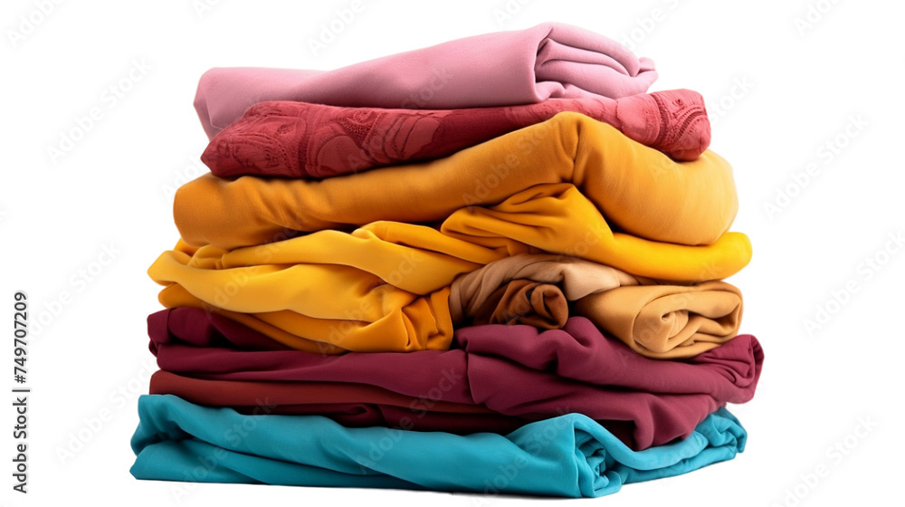 Stack of Colorful Clothes isolated on white background or png transparent background.