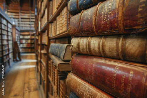 Old books in a library background