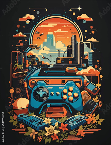 Vintage gaming t shirt design concept retro gaming theme