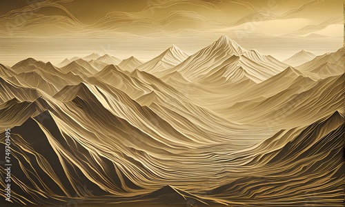 Mountain line art background, wallpaper design for cover gold color photo
