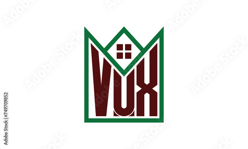 VUX initial letter real estate builders logo design vector. construction, housing, home marker, property, building, apartment, flat, compartment, business, corporate, house rent, rental, commercial photo