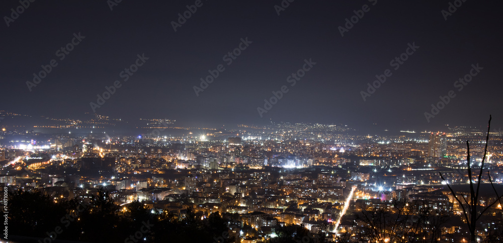 Night city scape at top view point of Skopje, North Macedonia