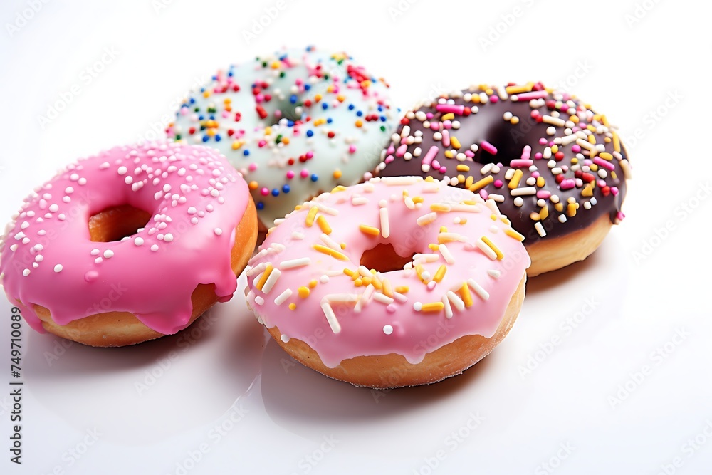 Donuts on a plate isolated on white background. Top view. Donuts on a plate isolated on white background. Top view.