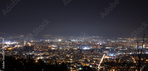 Night city scape at top view point of Skopje, North Macedonia