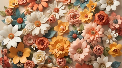 Artificial Flowers Wall for Background in vintage style.