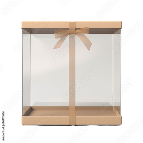 Blank ardboard gift box with a transparent window isolated on transparent background, png photo