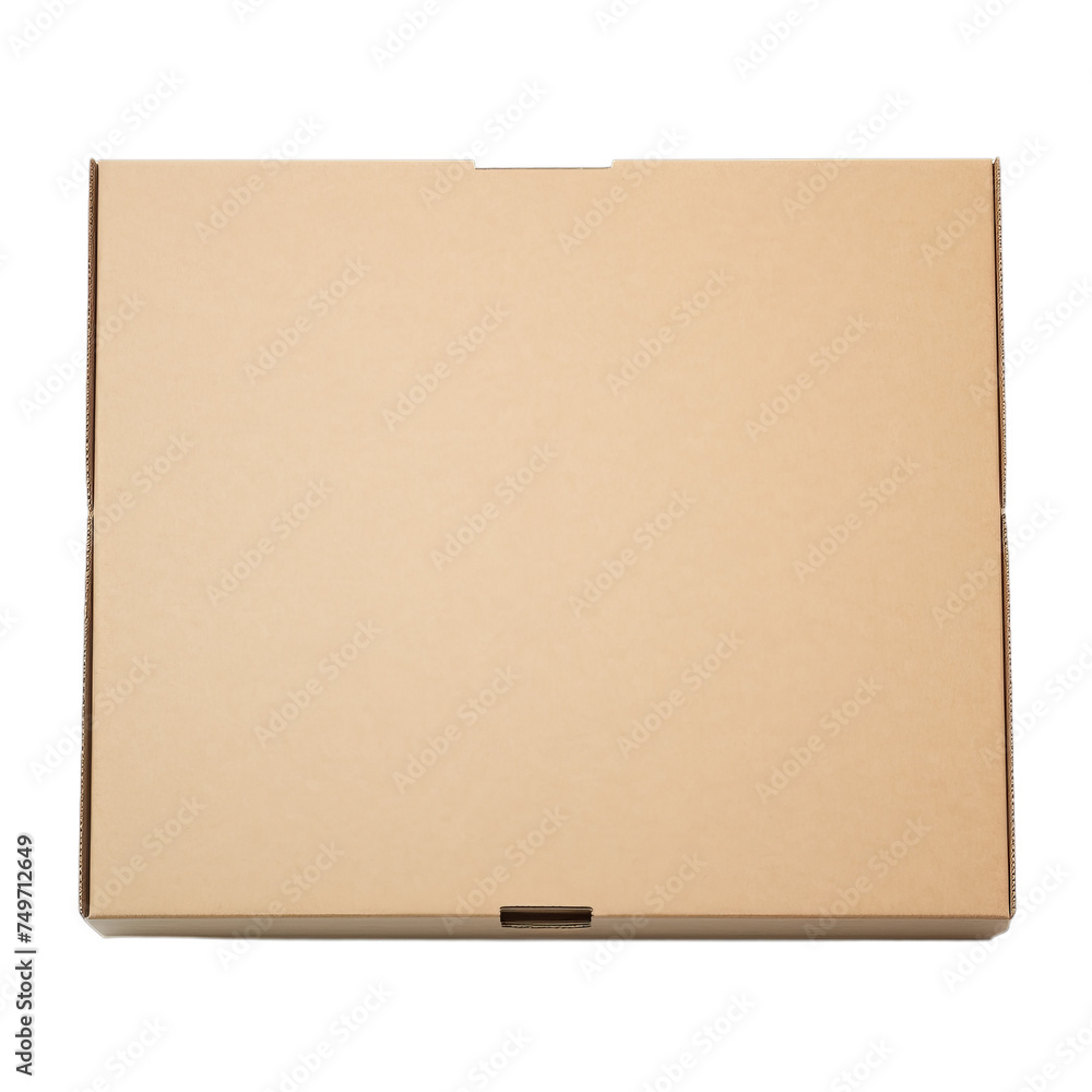 Blank blank cardboard pizza box isolated on transparent background, png