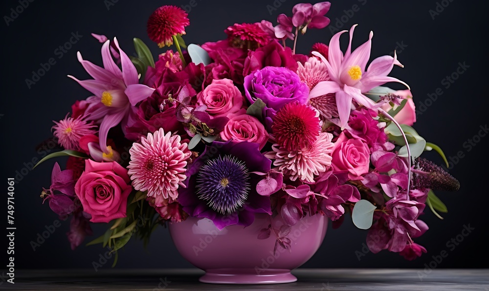 Beautiful bouquet of flowers in a vase on a black background Beautiful bouquet of flowers in a vase on a black background