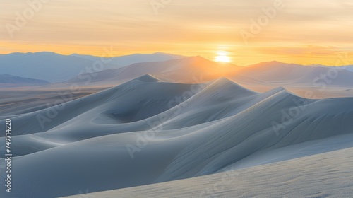 Majestic sahara desert panorama golden sunset over rolling sand dunes in captivating view