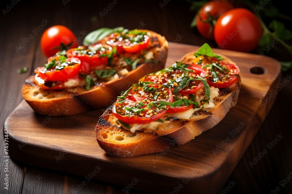 Bruscetta on a wooden background. Selective focus. Bruscetta on a wooden background. Selective focus.