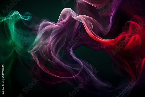 A captivating dance of color and form, a swirl of emerald green and purple smoke captured with precision by an HD camera, creating an enchanting composition full of mystery and allure