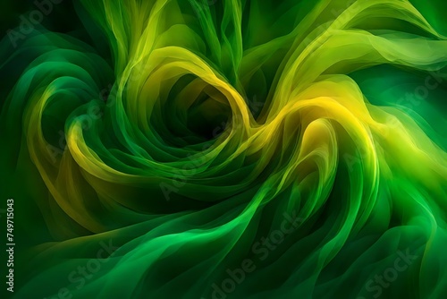 A captivating dance of color and form, a swirl of emerald green and yellowsmoke captured with precision by an HD camera, creating an enchanting composition full of mystery and allure