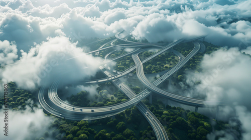  Futuristic Highway Soaring Above the Clouds