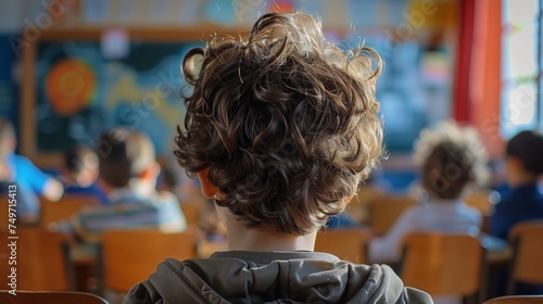 Back View of a Child in a Classroom Environment