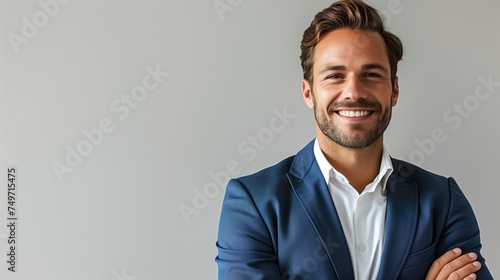 Confident Young Businessman Smiling in a Blue Suit