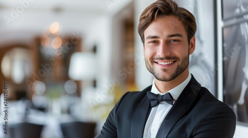 Stylish Young Man with Scarf Smiling in Cozy Cafe Setting