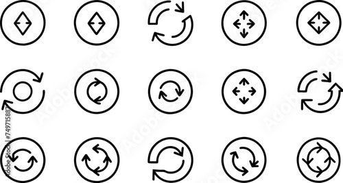 Transfer, swap, exchange, spin, flip concept. Circular arrow editable stroke outline icon set