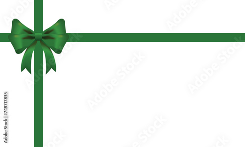 Green bow and ribbon shiny realistic with shadow for decorate your gift, greeting card ,vector isolated on white background