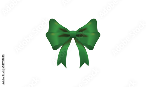 Green bow realistic shiny satin with shadow for decorate your christmas card or website vector EPS10 isolated on white background.