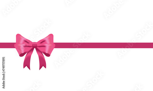 Pink bow realistic shiny satin and ribbon horizontal line with shadow for decorate your valentine card vector EPS10 isolated on white background