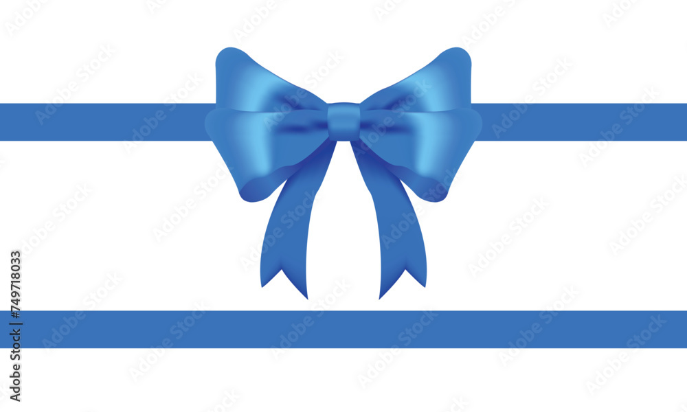 Realistic Blue bow shiny satin and ribbon horizontal line with shadow vector EPS10 for decorate your wedding card,website or gift card,isolated on white background