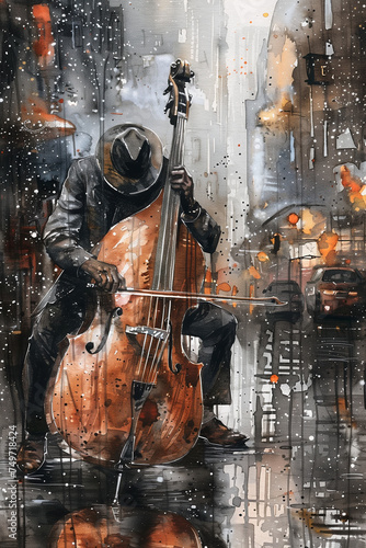 watercolor with jazz music band on the streets of New Orleans. Music day, international jazz day.