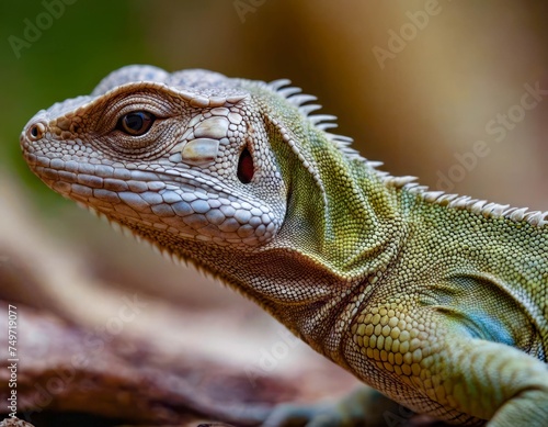 Reptilian Gaze  Close-Up of a Green Iguana s Detailed Scales and Eye