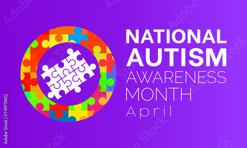 National Autism Awareness Month Observed every year of April, Vector banner, flyer, poster and social medial template design.