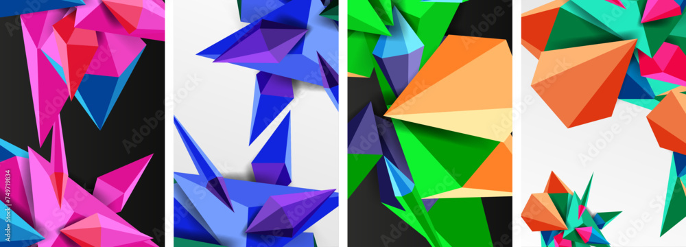 Mosaic triangles poster geometric abstract background set Mosaic triangles poster geometric abstract background set