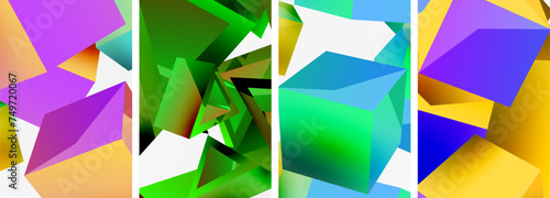 Flying 3d shapes, cubes and other geometric elements background design for wallpaper, business card, cover, poster, banner, brochure, header, website