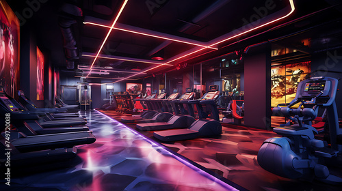 A gym with a focus on eSports and video game-themed decor, attracting gamers and fitness enthusiasts alike.