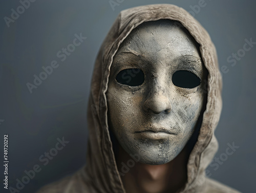 Mysterious Figure in a Hood with a Blank Face Mask