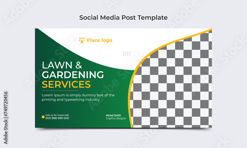 Lawn and Gardening service social media post web banner template.